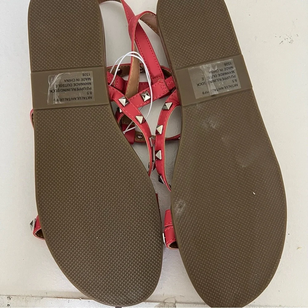 Like New Anne Klein Talulah Coral Pink Studded Flat Gladiator Sandals Sz 8.5 - Picture 7 of 9